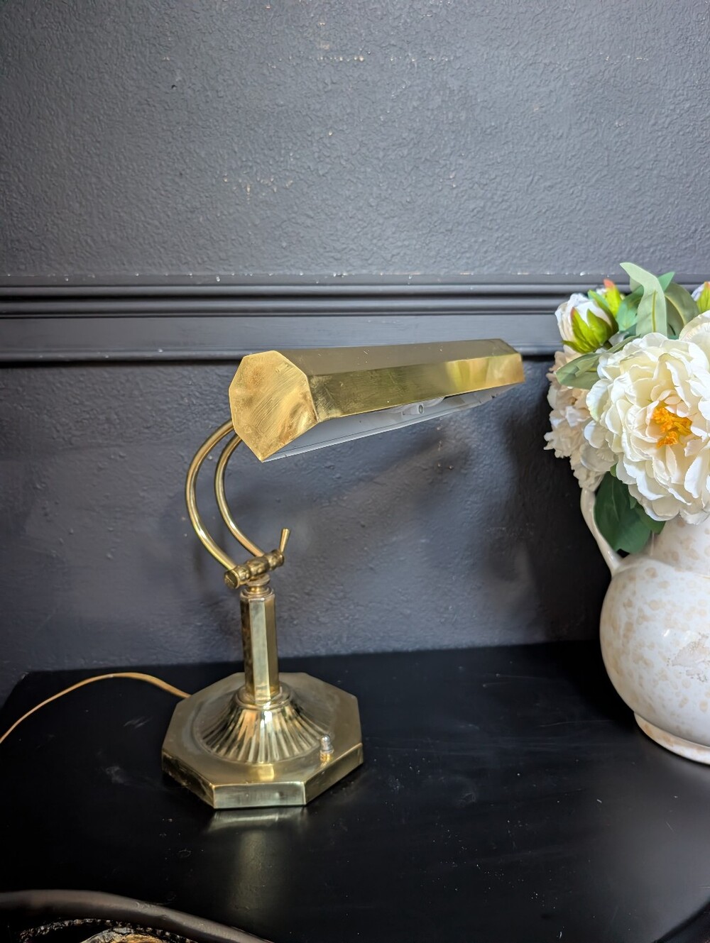 Vintage MCM Brass Plated Piano Desk Lamp Adjustable Task Light, Hollywood Regenc